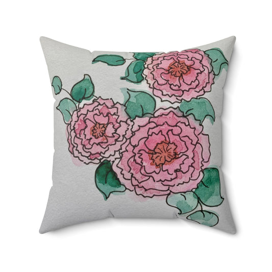 Pink Peony Cluster Square Pillow